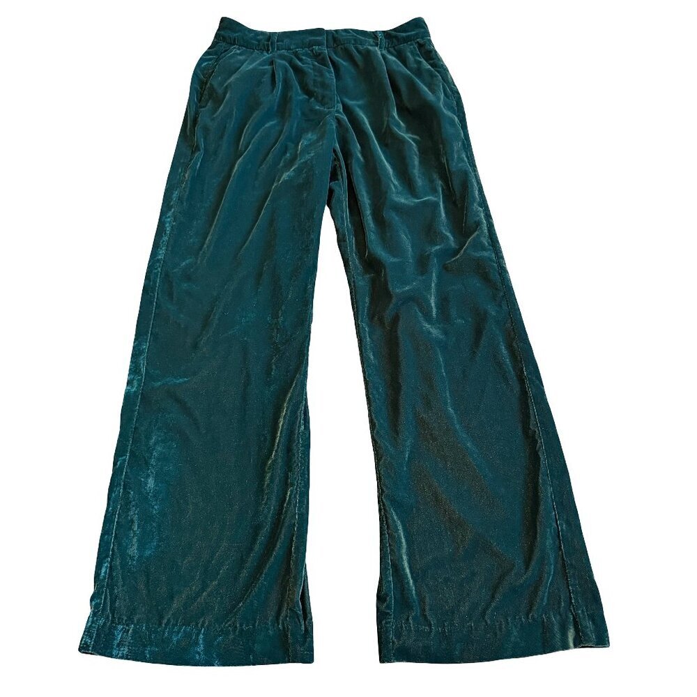 Old Navy Full-Length Wide Leg Trousers Pants Velour Green Stretch Size Medium